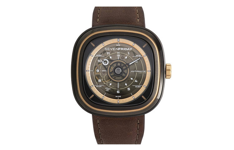 SEVENFRIDAY T Series Automatic Mechanical Movement Men's Watches Watch 45.6mm Gold Dial Stainless Steel Case