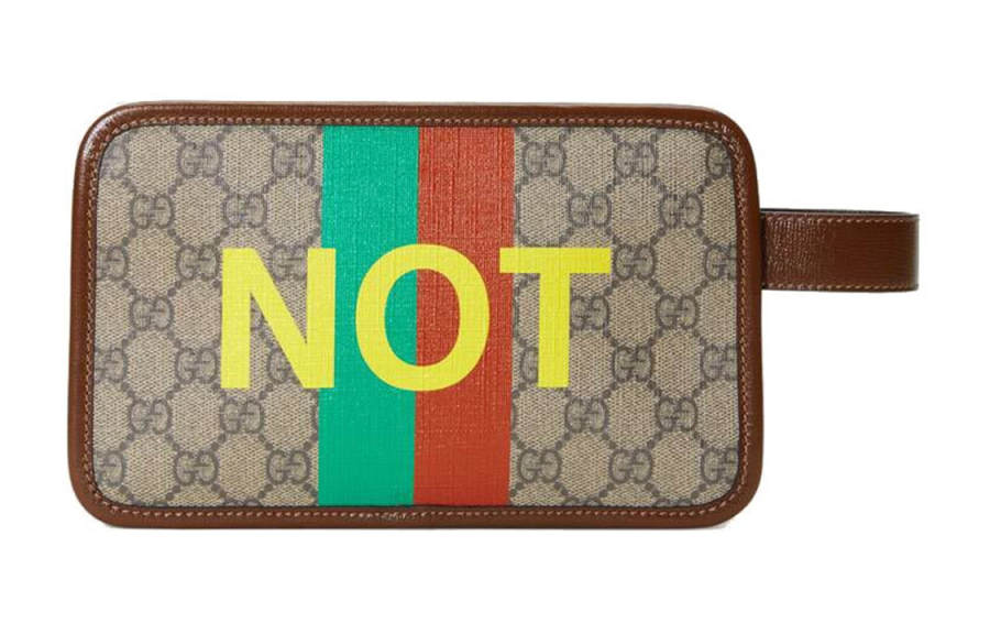 GUCCI Leather Badge Makeup Bag Toiletry Bag Clutch Unisex Ebony/Brown