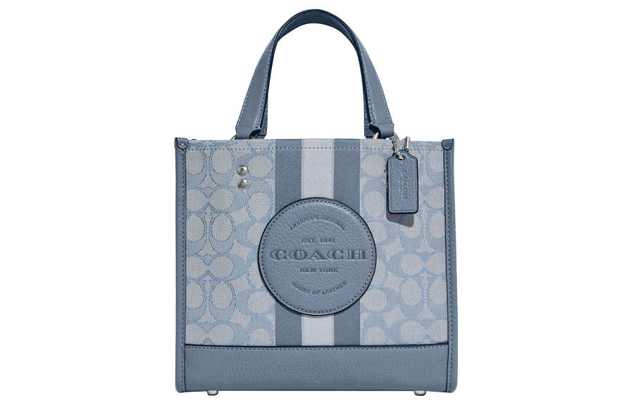 COACH Dempsey Fabric With Cow Leather Tote Bag, Shopping Bag, Shoulder Bag, Crossbody Bag Small Women's Marble Blue