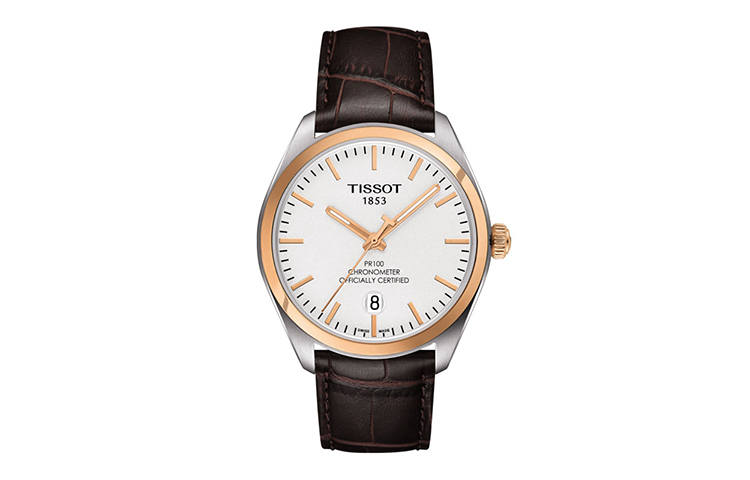 TISSOT PR100 Collection Quartz Movement Men's Watches Watch 39mm White Dial Stainless Steel Case Leather Strap