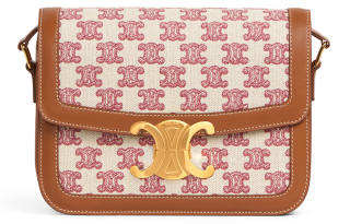 CELINE Teen Triomphe Embroidery Fabric And Cow Leather Shoulder Bag Crossbody Bag Handbag Shoulder Bag Women's