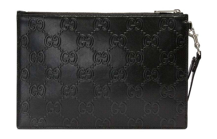 GUCCI Leather Wristband Clutch Men's Black