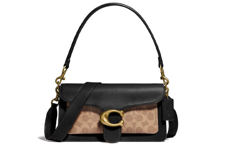 COACH COACH Tabby Coated Canvas Handbag Medium Women's Black & Brown Monogram
