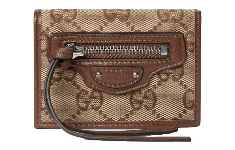 GUCCI X Balenciaga Collaboration Canvas Wallet Coin Purse Unisex Ebony/Brown