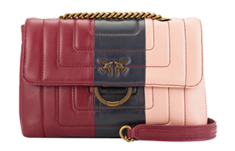 PINKO Tricolor Leather Shoulder Bag Crossbody Swallow Bag Women's Red & Black & Multicolor