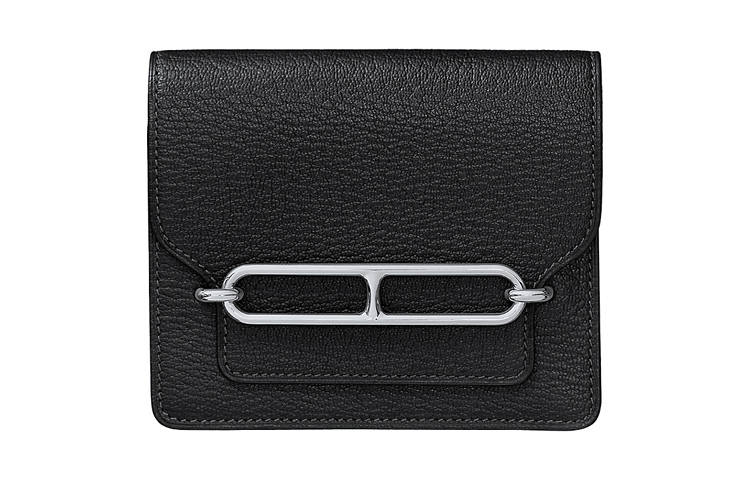 HERMES Roulis Mysore Goat Skin Pig Nose Card Holder, Wallet Women's Black