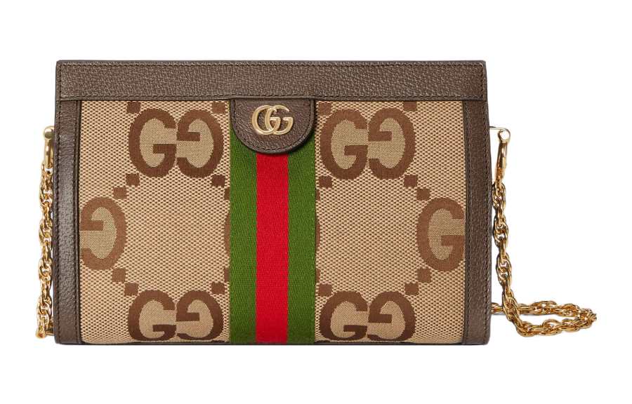 GUCCI Ophidia Canvas With Leather Chain Shoulder Bag, Crossbody Bag, Envelope Bag, Clutch Women's Beige Brown