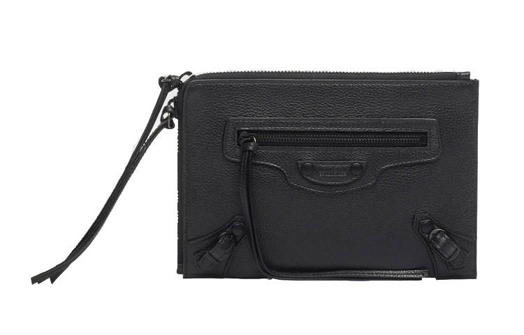 Balenciaga Cow Leather Makeup Bag Clutch Women's Black