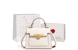 Miss Kung Polished Pebble Texture Cow Leather Kelly Bag, Handbag, Crossbody Bag Regular Women's White