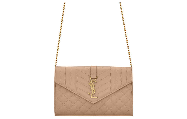 SAINT LAURENT Cow Leather Wallet, Shoulder Bag, Crossbody Bag Regular Women's Dark Beige