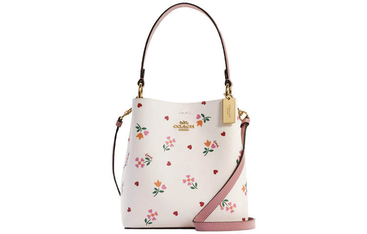 COACH Town Coated Canvas With Leather Bucket Bag, Handbag, Shoulder Bag, Crossbody Bag Small Women's