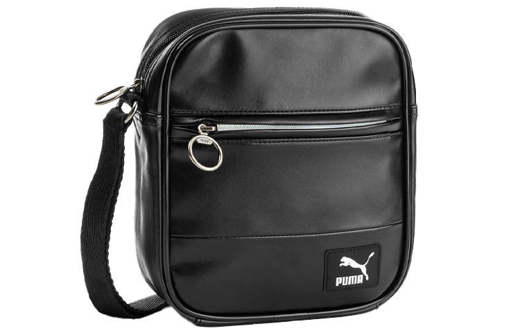 PUMA Zip Closure Leather Crossbody Bag, Shoulder Bag Unisex Black