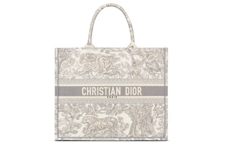 DIOR BookTote Embroidery Tote Bag, Shopping Bag, Handbag Large Women's Gray