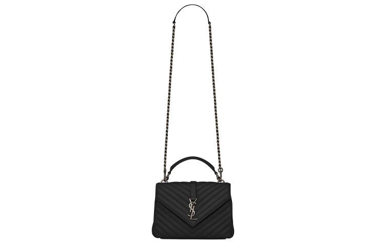 SAINT LAURENT College Lambskin With Tanned Leather Portable Crossbody Bag, Shoulder Bag Medium Women's Black