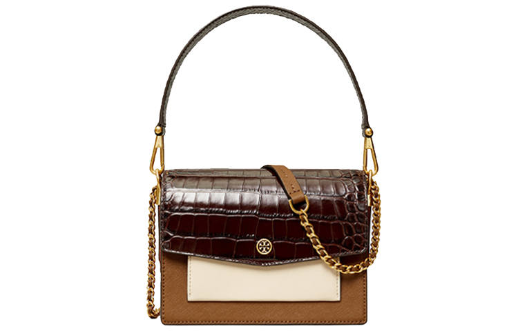 TORY BURCH Cow Leather Trunk Bag, Crossbody Bag, Shoulder Bag Women's Brown Multicolor
