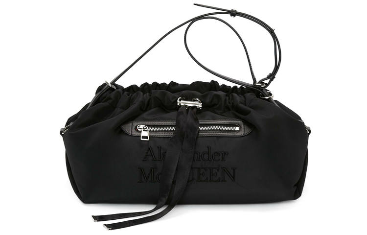 Alexander McQueen Bundle Nylon Drawstring Bag, Shoulder Bag, Crossbody Bag, Handbag Women's Black