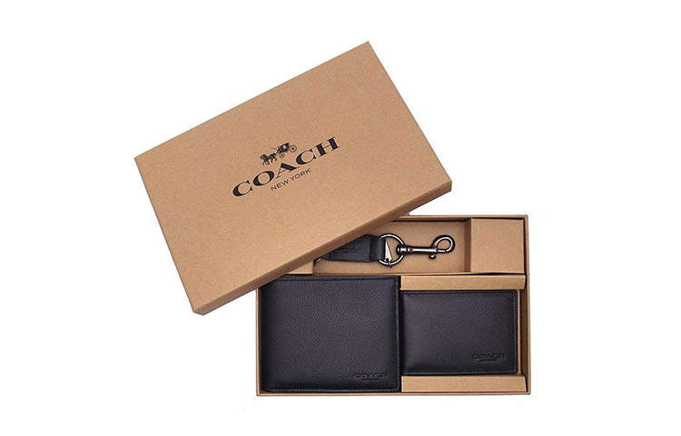 COACH COACH Compact Calfskin Card Holder Wallet Men's Black