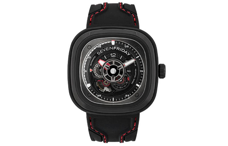 SEVENFRIDAY P Automatic Mechanical Movement Unisex Watch 47*47.6mm Black Dial Silicone Strap