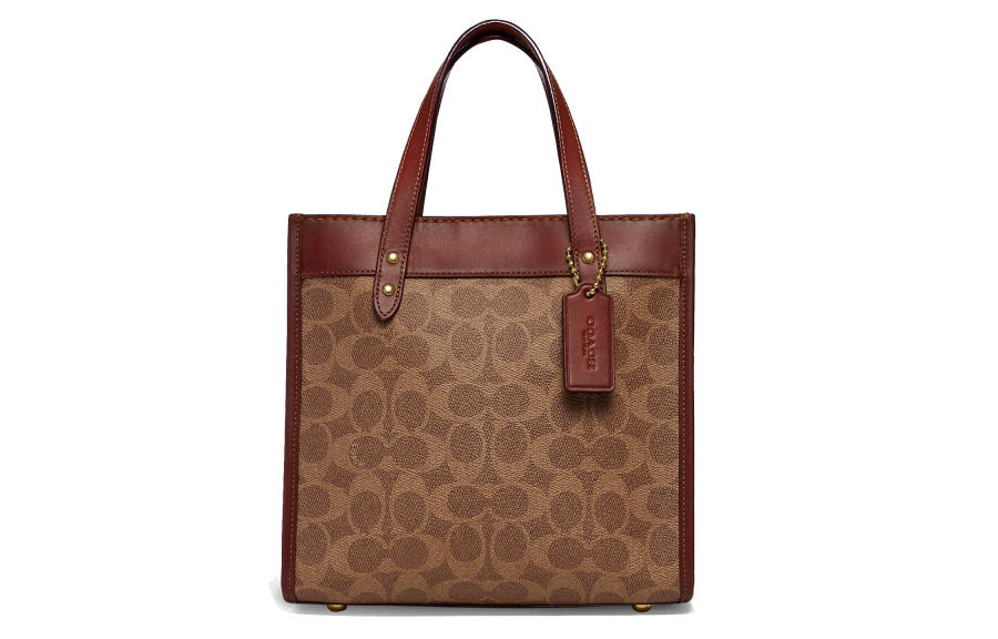 COACH Field Coated Canvas With Leather Tote Crossbody Bag Handbag Small Women's Red Brown