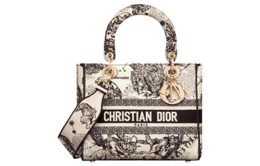 DIOR Lady D Lite Embroidery Handbag, Shoulder Bag, Crossbody Bag, Handbag Medium Women's Milk White