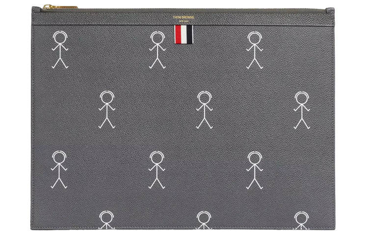 THOM BROWNE THOM BROWNE· Pebble Texture Calfskin Zippers Clutch Small Men's Dark Gray
