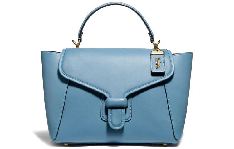 COACH Courier Metal Accessories Leather Handbag Large Women's Blue