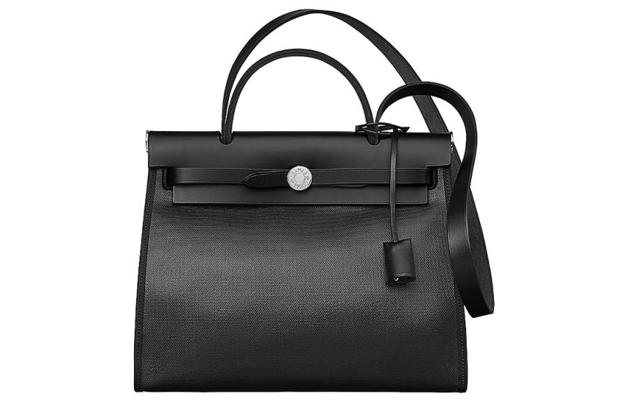 HERMES Herbag Zip H Berline Canvas And Hunter Cow Leather Shoulder Bag, Crossbody Bag, Handbag 31 Unisex Black / Beige