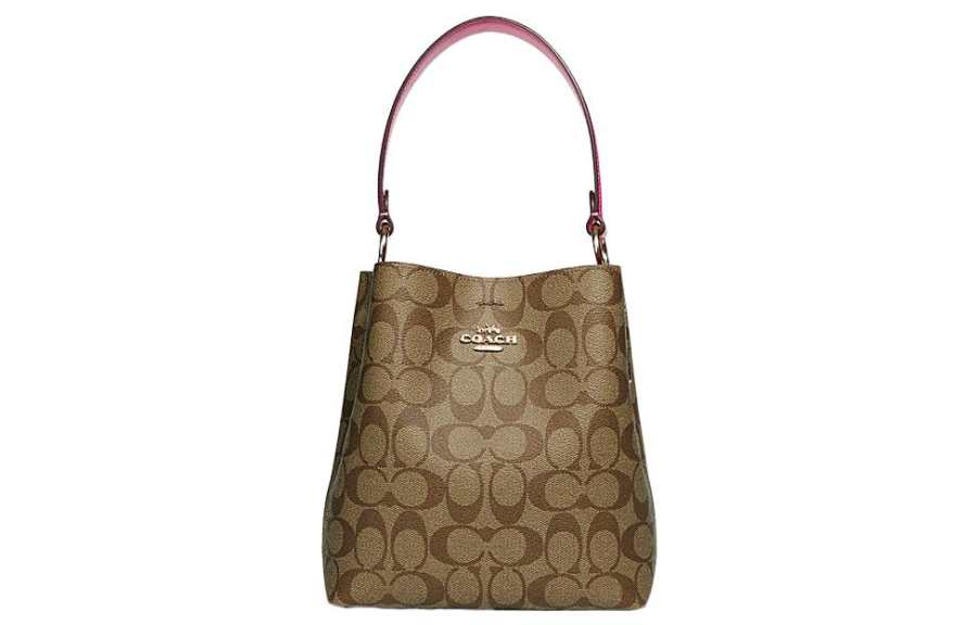 COACH Town Canvas With Leather Bucket Bag, Handbag, Shoulder Bag, Crossbody Bag Small Women's