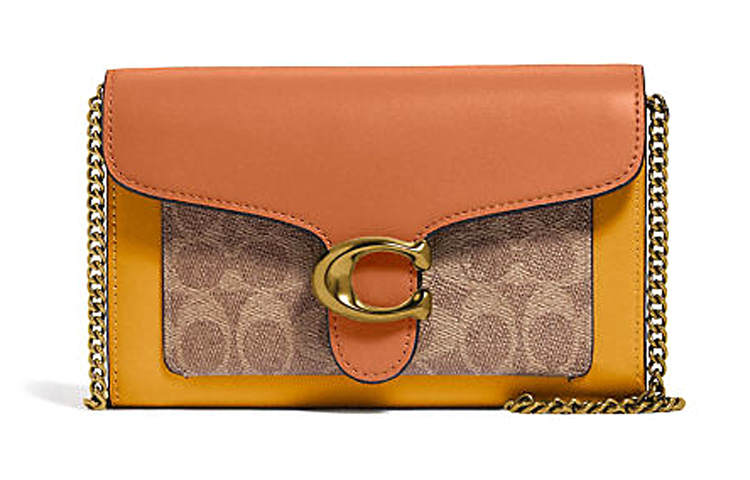 COACH Tabby Leather Crossbody Bag, Chain Bag, Shoulder Bag Women's Orange & Khaki Monogram