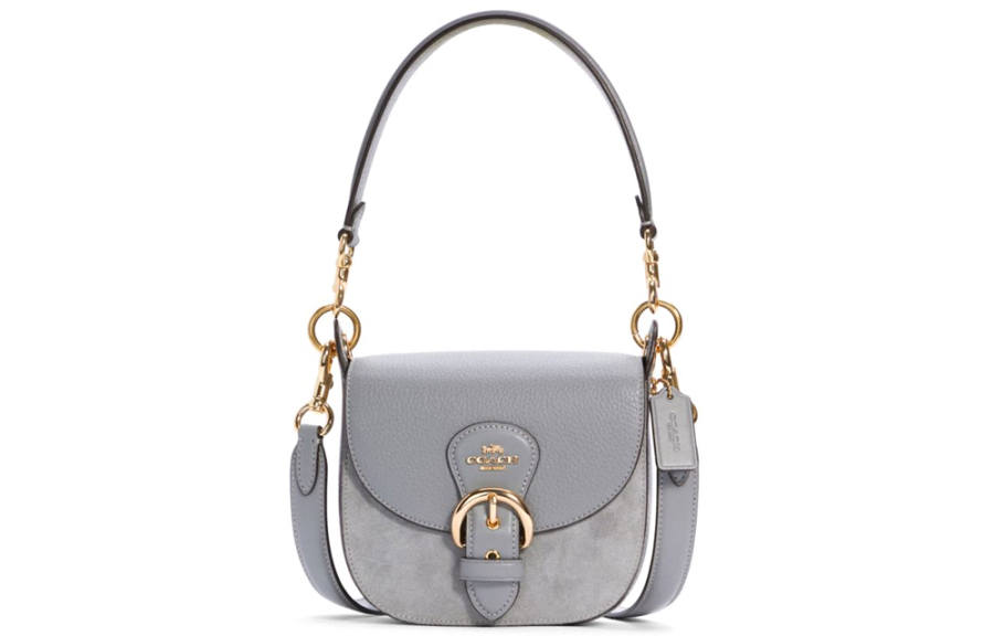 COACH Kleo Leather Saddle Bag, Portable Crossbody Bag, Shoulder Bag Small Women's Blue Gray
