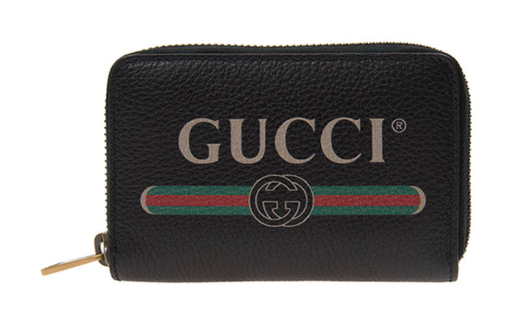 GUCCI Cow Leather Wallet Coin Purse Unisex Black