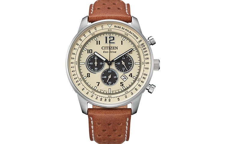 CITIZEN FF Light Powered Quartz Movement Cow Leather Strap Watch Men's Watches Coffee Watch Dial