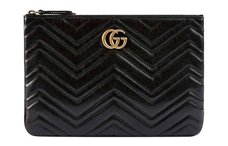 GUCCI GG Marmont Cow Leather Clutch Women's Black