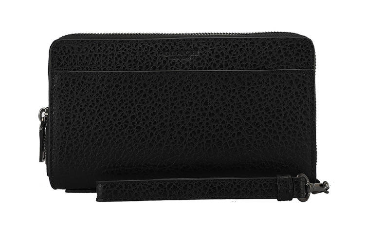 COACH COACH Double Zip Wallet Leather Clutch Wallet Large Men's Black