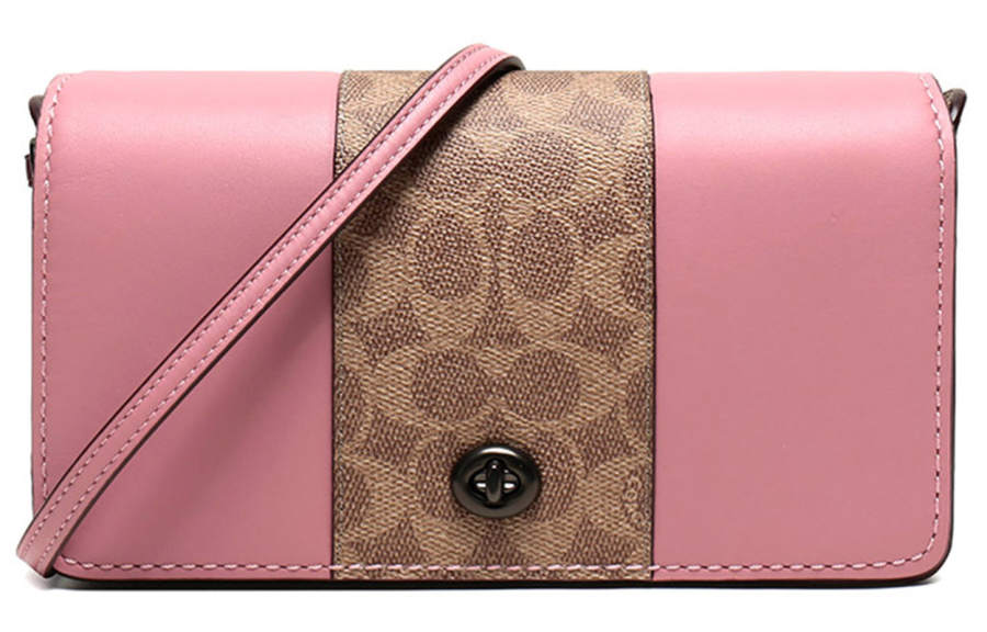 COACH Dinky Coated Canvas Crossbody Bag, Shoulder Bag Medium Women's Brown Yellow Pink