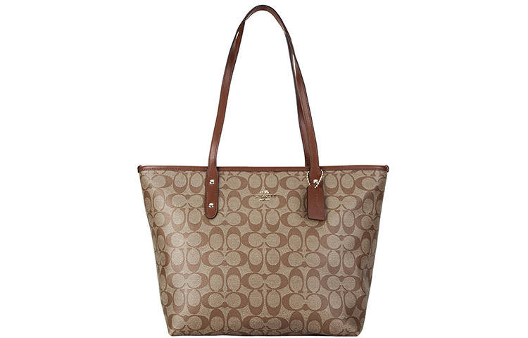 COACH City Zip Tote Artificial Leather Handbag, Shoulder Bag Large Women's Khaki