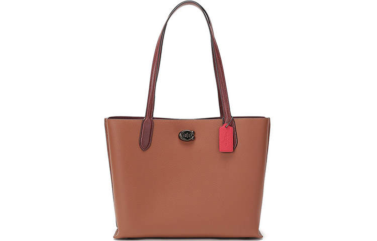 COACH Willow Leather Tote Bag, Shopping Bag, Shoulder Bag Large Women's Saddles Brown