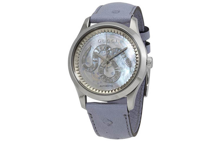 GUCCI Dive Collection Wrist Watch Automatic Mechanical Movement Genuine Leather Strap Mother of Pearl Color Watch Dial