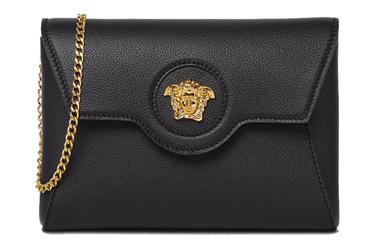 VERSACE Calfskin Shoulder Bag Women's Black