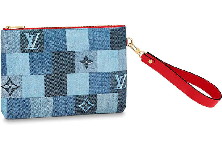 LOUIS VUITTON LOUIS VUITTON City Pouch Denim Monogram Check Blue/Red