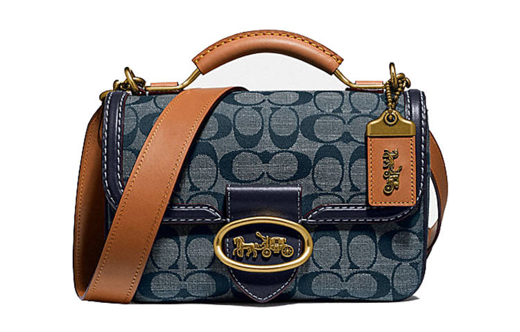 COACH Riley Canvas With Leather Pillow Bag, Shoulder Bag, Crossbody Bag, Handbag Small Women's Denim Blue Monogram