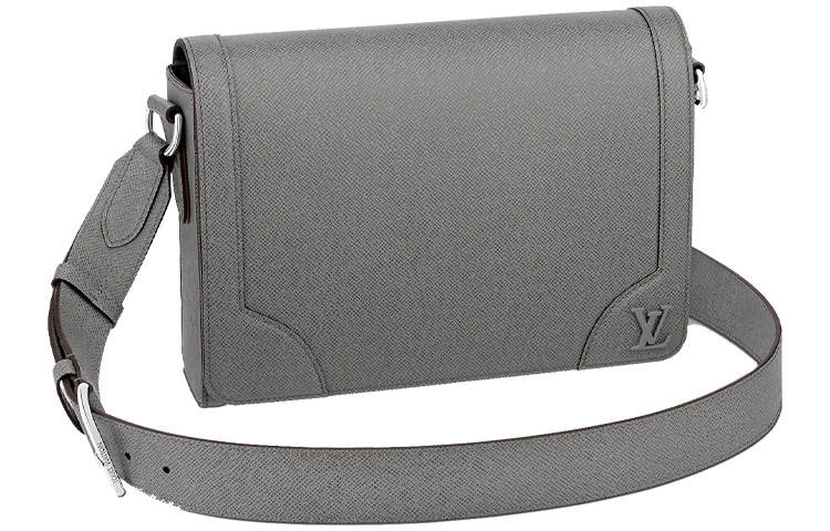 LOUIS VUITTON Embossed Cow Leather Messenger Bag, Shoulder Bag Men's Gray