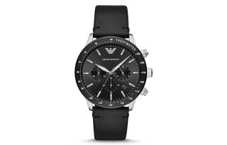EMPORIO ARMANI MARIO Wrist Watches Quartz Movement Leather Strap Black Dial Men's Watches