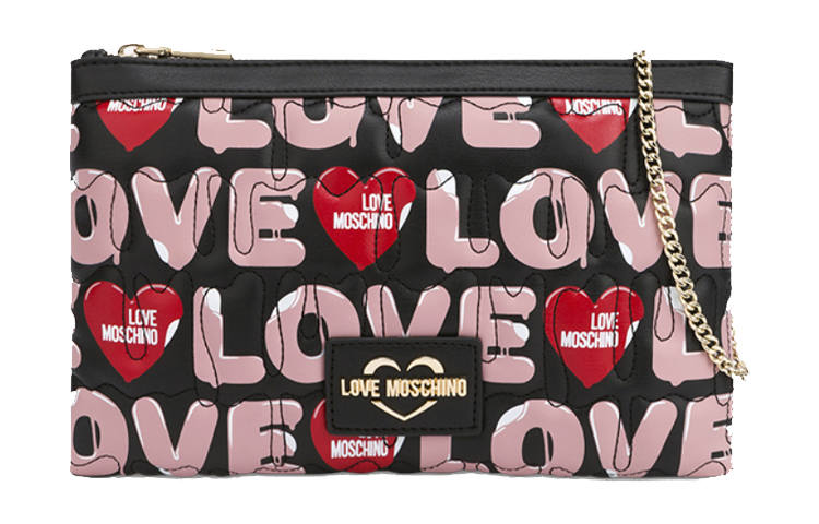 LOVE MOSCHINO Polyurethane Chain Bag One Shoulder Crossbody Clutch Women's Black