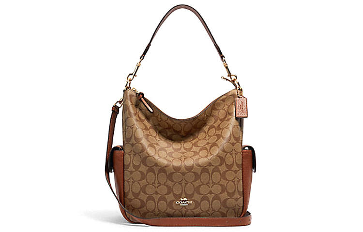 COACH Leather With Coated Canvas Bucket Bag, Crossbody Bag, Shoulder Bag, Handbag Large Women's Khaki