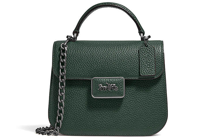 COACH Alie Pebbled Leather Chain Bag, Handbag, Shoulder Bag, Crossbody Bag Small Women's Jungle Green