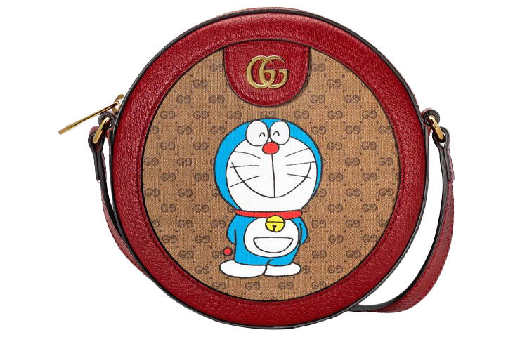 GUCCI Doraemon Collaboration Canvas With Leather Round Bag, Crossbody Bag, Shoulder Bag Women's