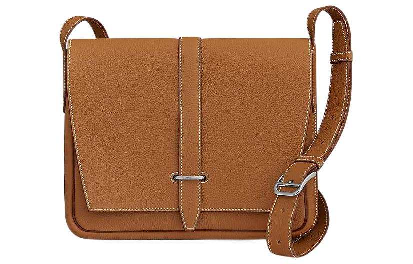 HERMES Steve Light Junior Togo Calfskin Crossbody Bags Regular Unisex 37 Gold Brown