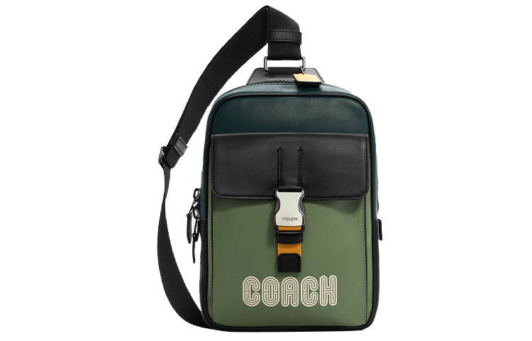 COACH Track Leather Shoulder Bag, Crossbody Bag Large Men's Black & Green