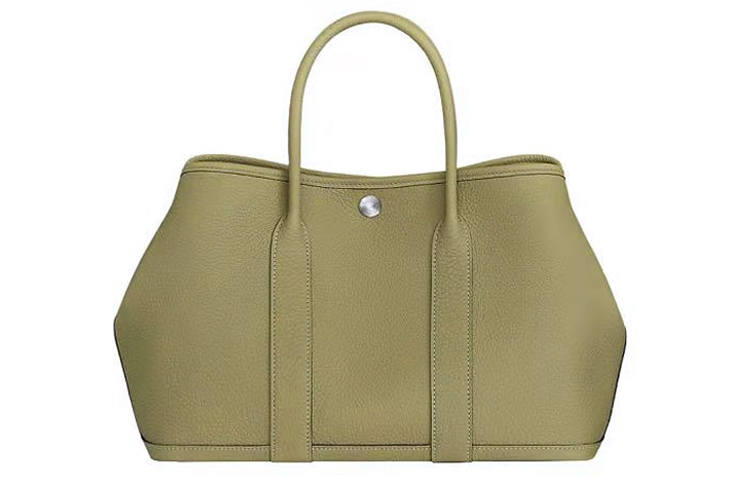 HERMES Garden Party Negonda Calfskin Handbag 30 Women's 1C Poussiere Dusty Brown/Cardamom Green